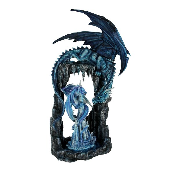 Blue Dragon Mother and Baby at Stone Arch Statue - 21 X 12 X 11.75 inches