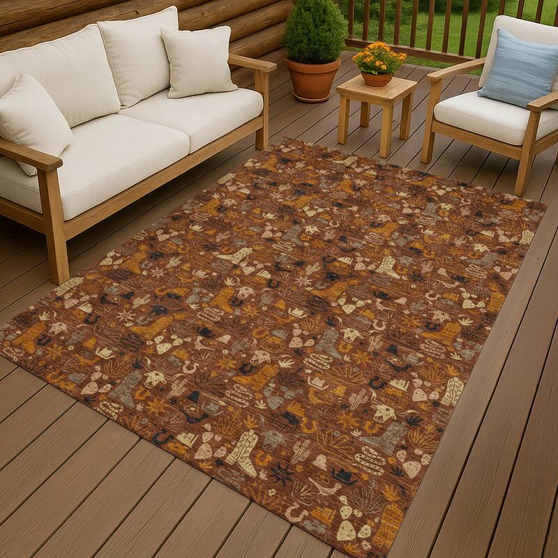 Machine Washable Indoor/ Outdoor Cowboy Dallas Chantille Rug - Brick - 3' x 5'