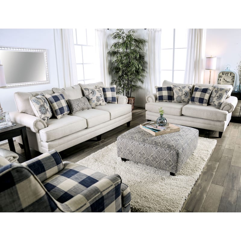 Stormy Thistle Transitional Ivory Fabric 2-Piece Living Room Set by Furniture of America