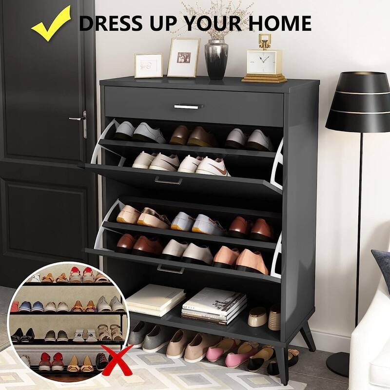 Grondin Modern Contemporary Entryway Shoe Cabinet with Drawers, Interior Adjustable/Removable Panel and Bottom Open Shelf