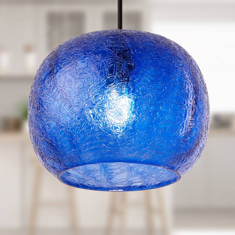 Sophia River of Goods Black Metal and Glass 9.8-Inch Pendant Light with Adjustable Hanging Cord - 9.8" x 9.8" x 9.8/68.8"