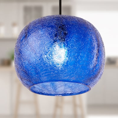 Sophia River of Goods Black Metal and Glass 9.8-Inch Pendant Light with Adjustable Hanging Cord - 9.8" x 9.8" x 9.8/68.8"