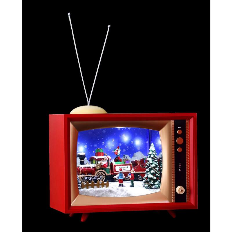 LED Lighted Cascading Snow Train in Retro Christmas TV Decoration - 15.5" - Set of 2