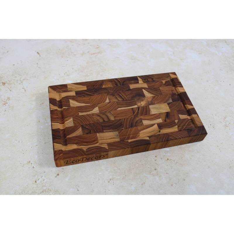 EcoDecors FSC Certified, Teak Cutting Board, 10" x 6", it is a Compact Reversible End Grain Wood Board for Snacks