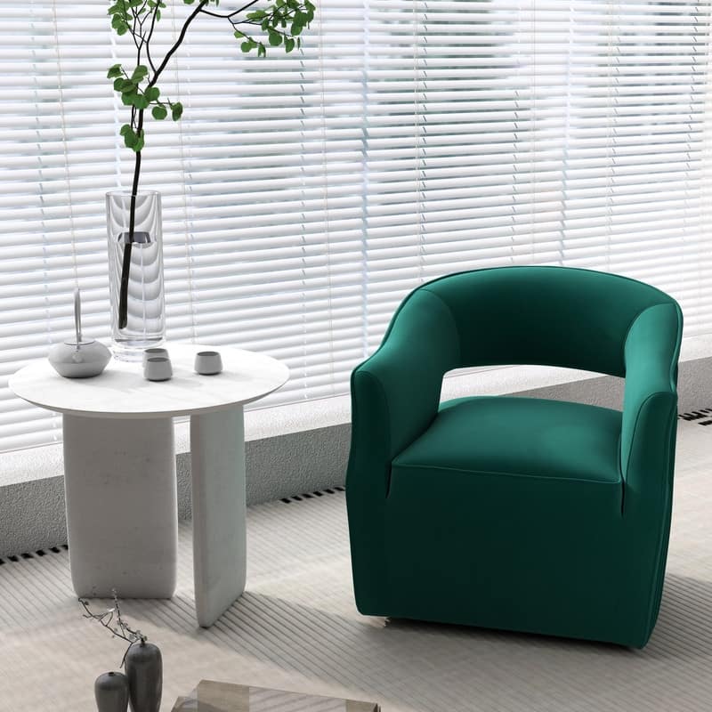 SEYNAR Modern Glam Velvet 360 Degree Swivel Open-Back Accent Armchair - Dark Green
