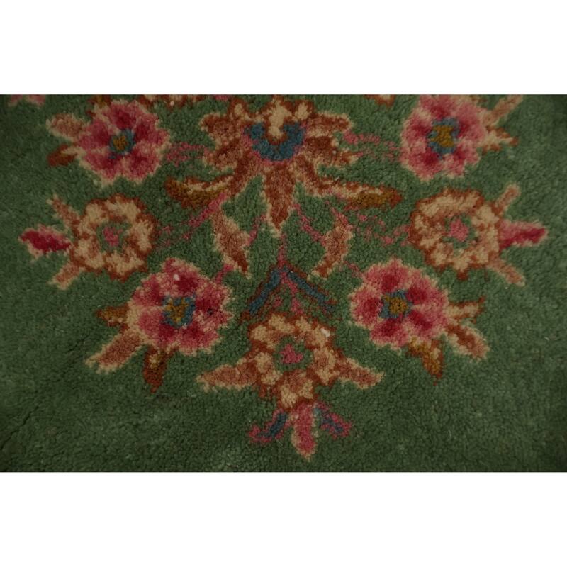 Hand Knotted Oriental 100% Wool Carpet Traditional Floral Green Kerman Area Rug - 11' 9'' X 8' 6''