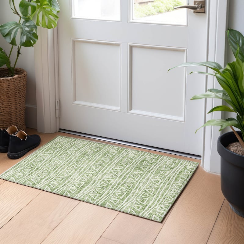 Premium Washable Super Soft Geo Mayfield Rug - Green - 1' 8" x 2' 6" - Rectangle