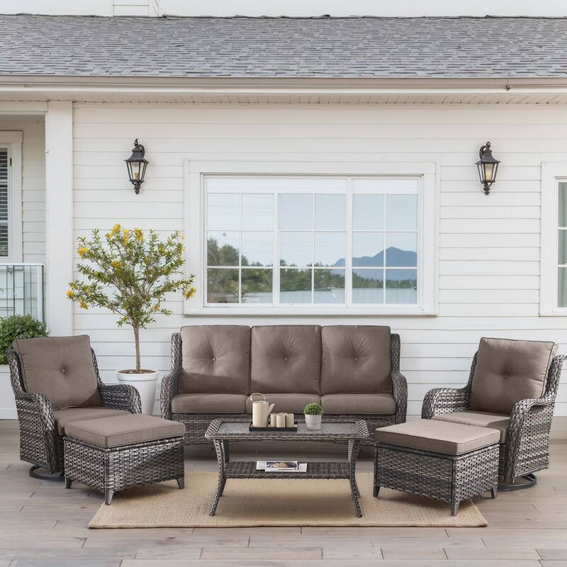 Outdoor Swivel Chairs with Sofa Ottoman Table - Grey - Grey