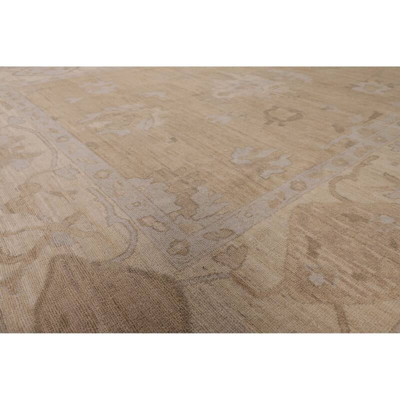 Vegetable Dye Oushak Turkish Rug Handmade Floral Beige Wool Carpet - 7'11" x 10'2"