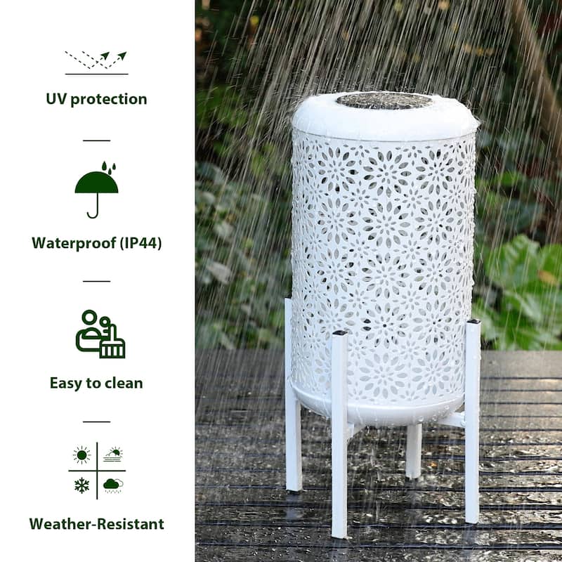 Glitzhome 14.25"H Set of 2 Metal Flower Cutout Solar Lanterns Floor Lantern