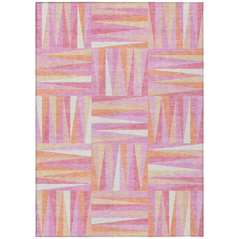 Machine Washable Indoor/ Outdoor Contemporary Mosaic Chantille Rug