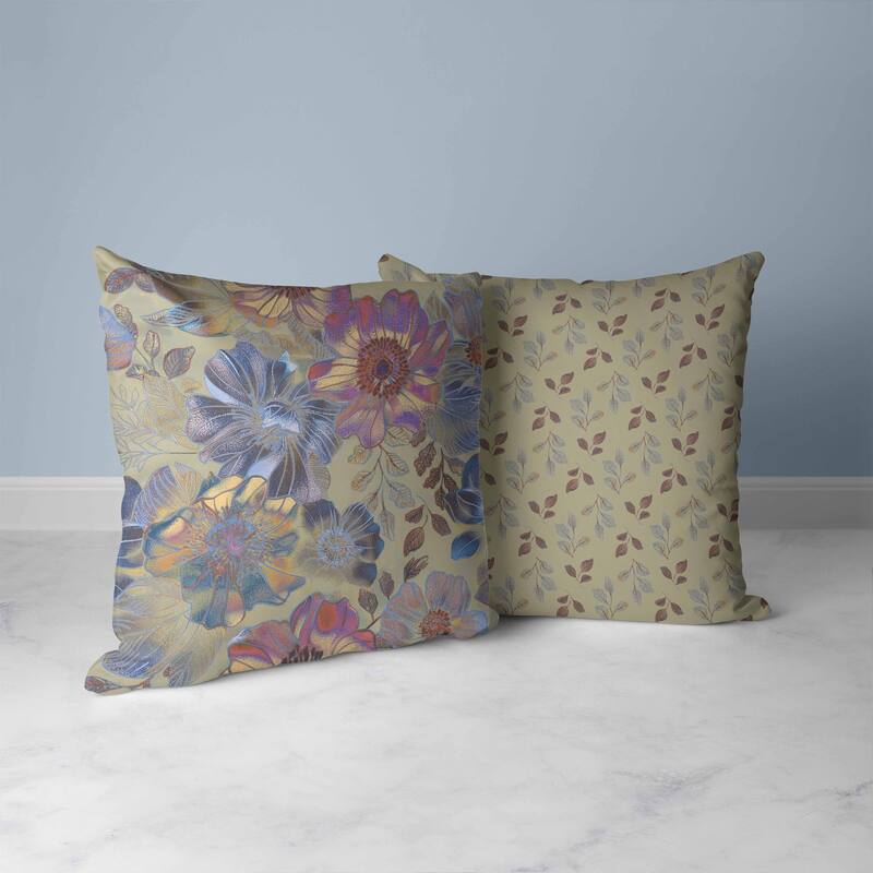 Painted Petalscape Faux Suede Reversible Throw Pillow Beige and Pink