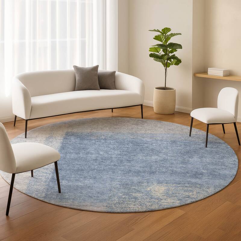 Machine Washable Indoor/ Outdoor Solid Contemporary Chantille Rug