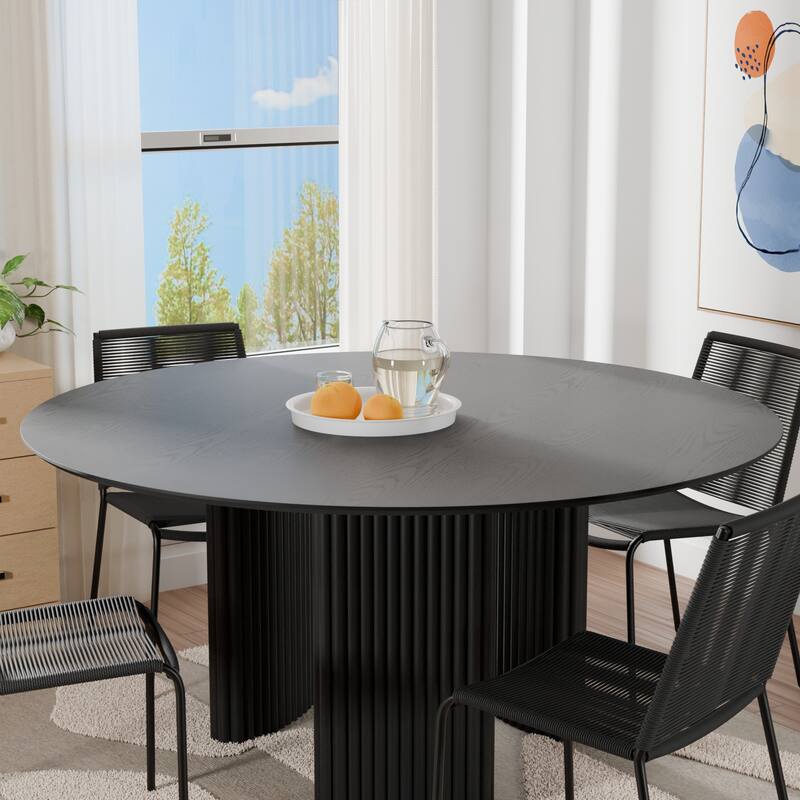 Dovelina 60" Round Dining Table with Artistic Fluted Base & Safe Rounded Edges for Family