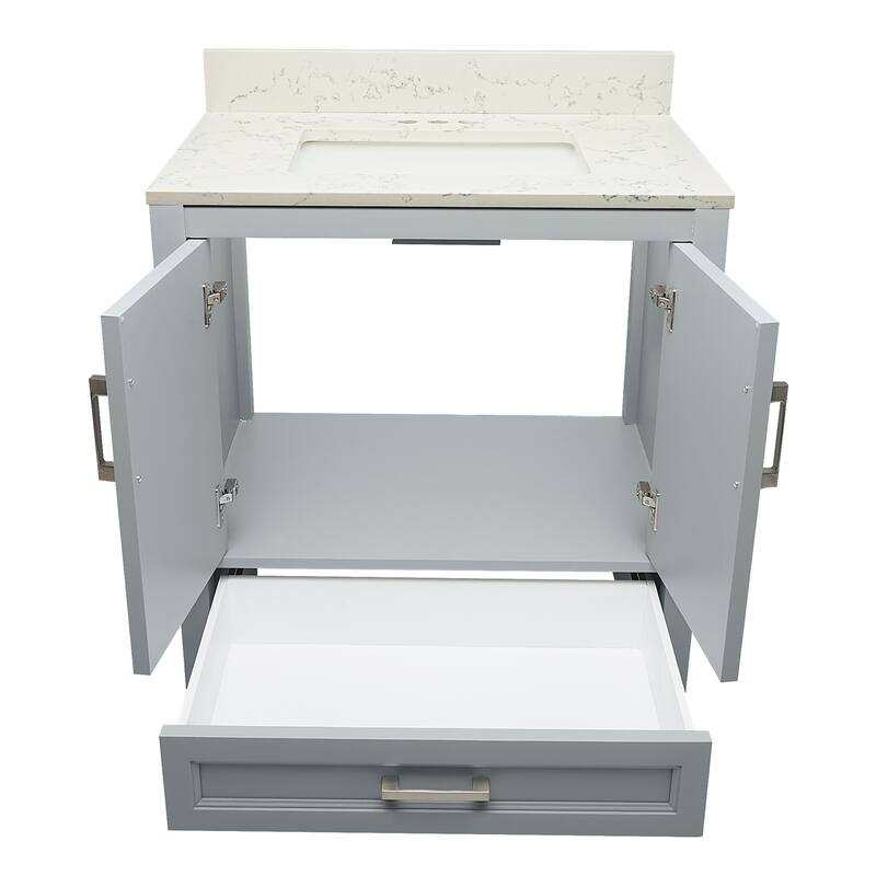 Nevado 37" Bathroom Vanity with Cultured Marble Vanity Top Sink in White with White Basin