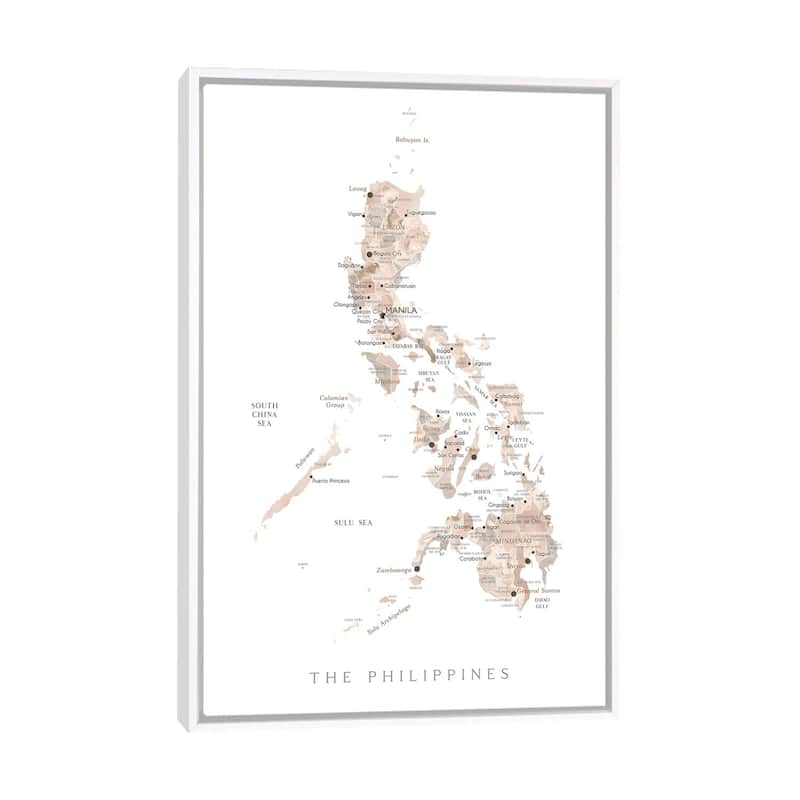 iCanvas "Map Of The Philippines In Neutral Watercolor" by blursbyai Framed Canvas Print - White - 26x18