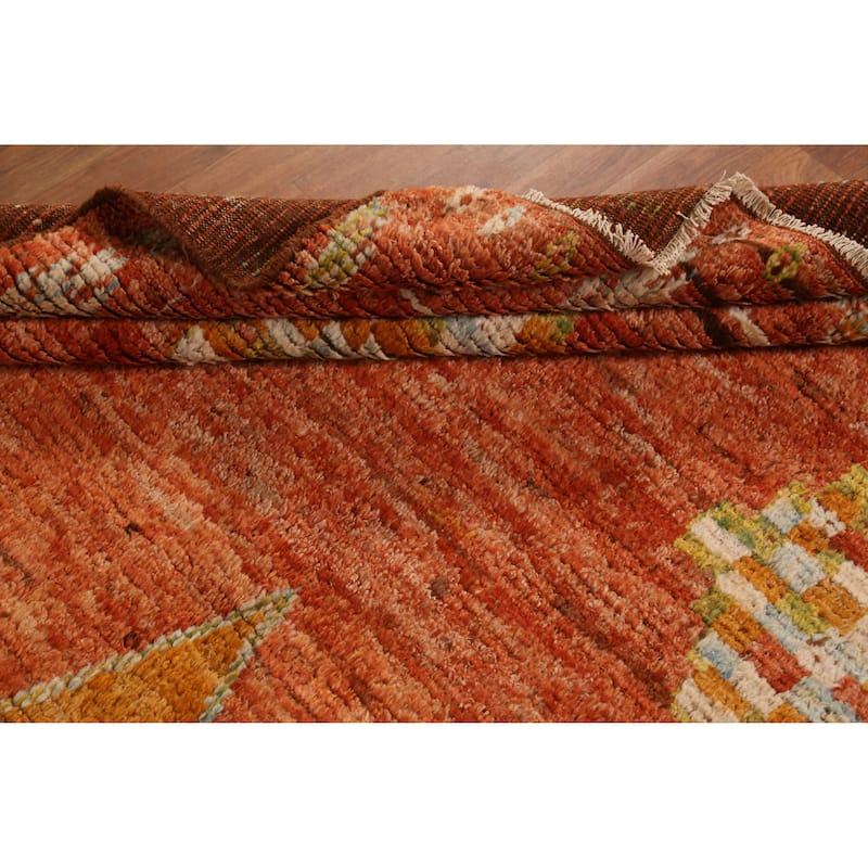 Orange Moroccan Oriental Rug Handmade Tribal Wool Carpet - 6'8" x 9'6"