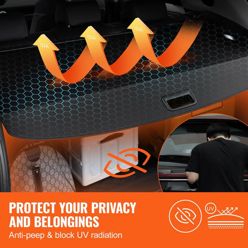 Retractable Cargo Cover, Upgraded Waterproof Trunk Cover Security Shield Shade, UV Resistant Rear Trunk Cover