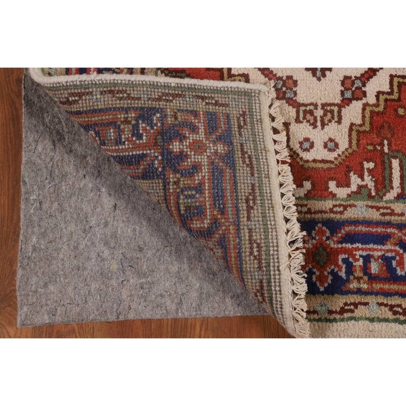 Ivory Geometric Heriz Serapi Indian Foyer Rug Hand-Knotted Wool Carpet - 3'0"x 4'11"