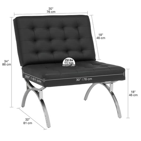 dimension image slide 1 of 2, Newel Modern Blended Leather and Chrome Metal Frame Mid Century Accent Chair