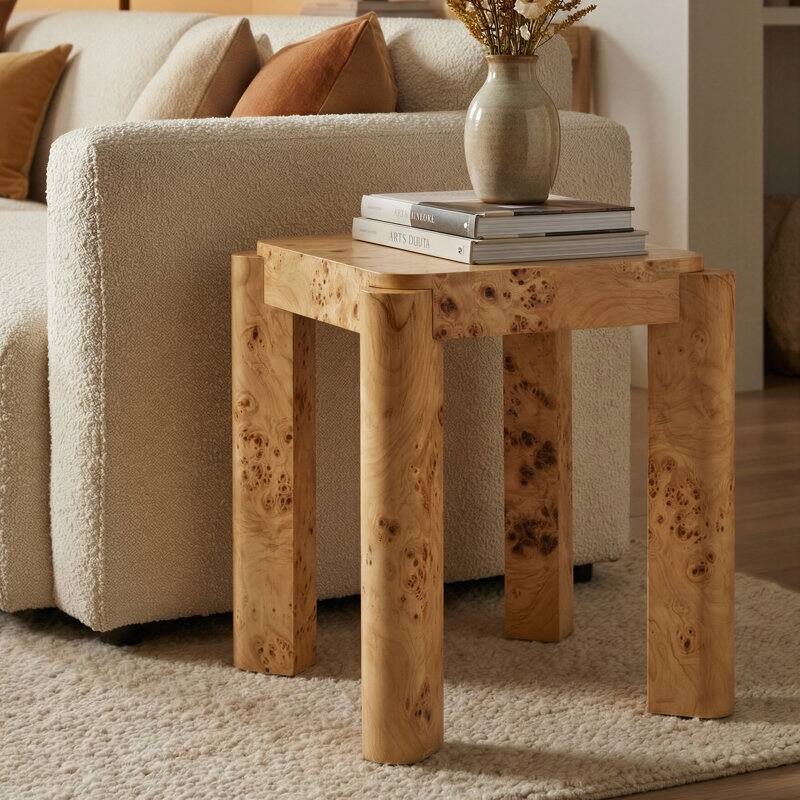 Chorus Side Table Modern Wooden Clear Maple Burl Nightstand