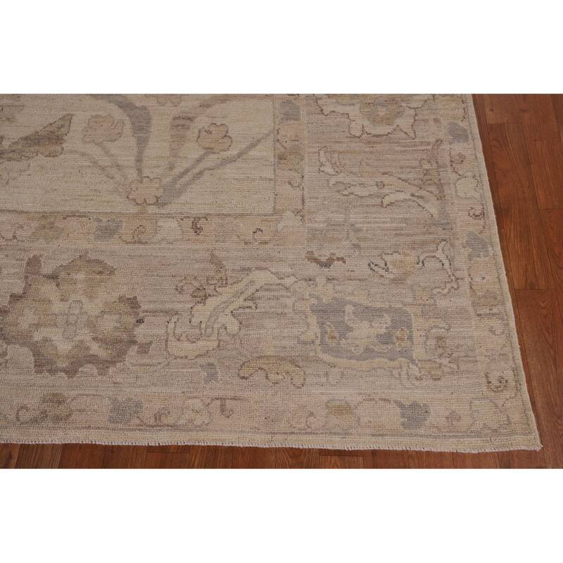 Vegetable Dye Beige Oushak Oriental Area Rug Hand-Knotted Wool Carpet - 9'0" x 12'5"