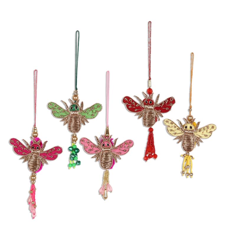 NOVICA Colorful Bees, Beaded ornaments (set of 5)