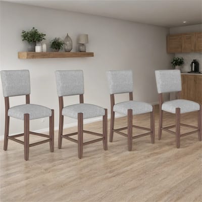 24.6" Modern Linen Upholstered Dining Chairs with Wood Legs (Set of 4)