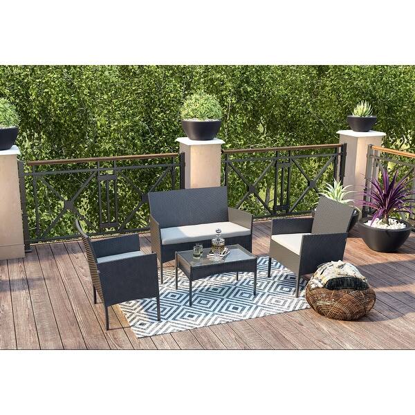 Shop Amarantos 4 Piece Patio Furniture Sets Outdoor Conversation Set Pool Backyard Lawn Use Black Wicker Beige Cushions On Sale Overstock 31574952