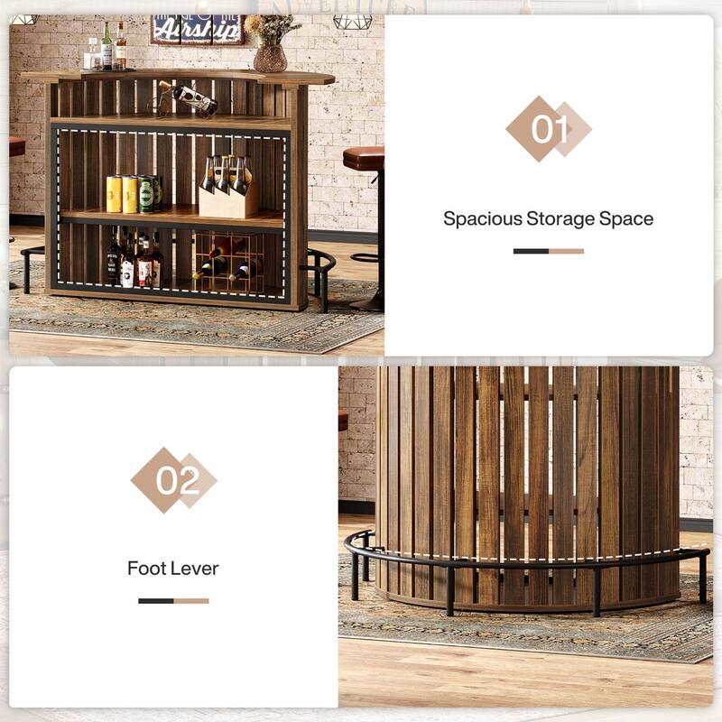 4-Tier Bar Table, 39.4" H Home Bar Unit with Footrest, Arc-Shaped Mini Bar Table