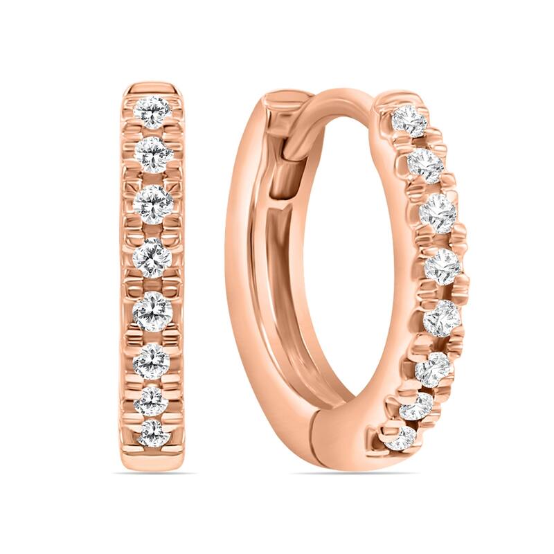 Marquee 1/5 Carat TW Small Diamond Huggie Hoop Earrings in 10K Rose Gold