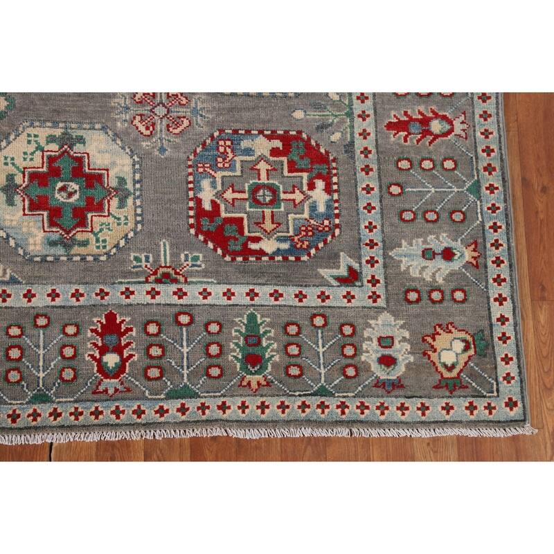 All-Over Gray Kazak Oriental Area Rug Handmade Living Room Wool Carpet - 6'8" x 9'8"