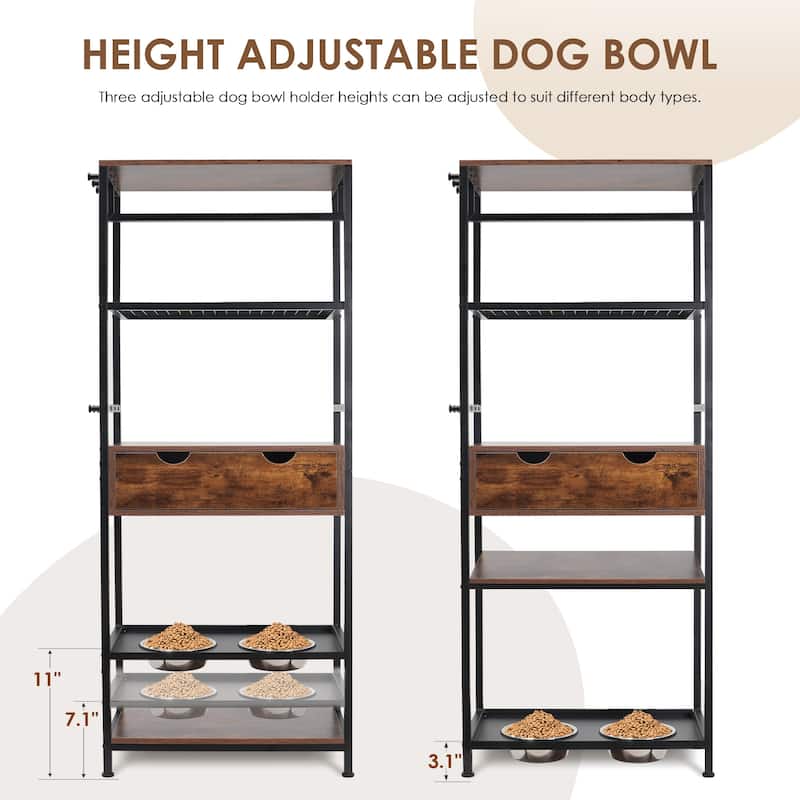 Anmytek 3-Height Adjustable Dog Feeding Station with Storage