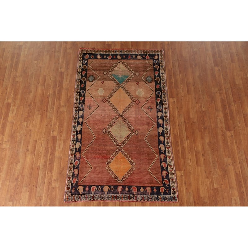 Vegetable Dye Gabbeh Qashqai Persian Antique Rug Handmade Wool Carpet - 4'2"x 7'3"