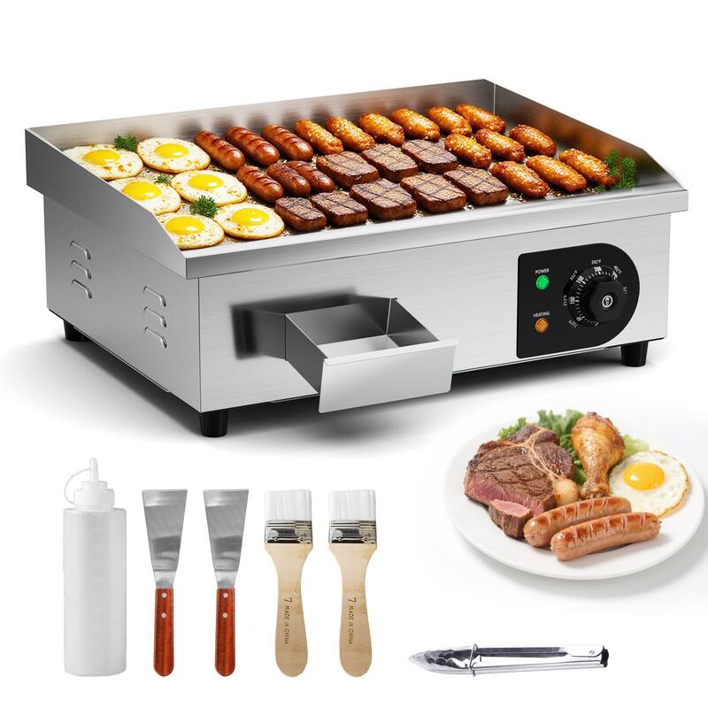 Commercial Electric Griddle,Electric Countertop Flat Top Griddle,Adjustable Temperature Control - Silver