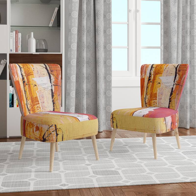 Designart "Orange Glam Natural Wood" Upholstered Traditional Accent Chair - Arm Chair