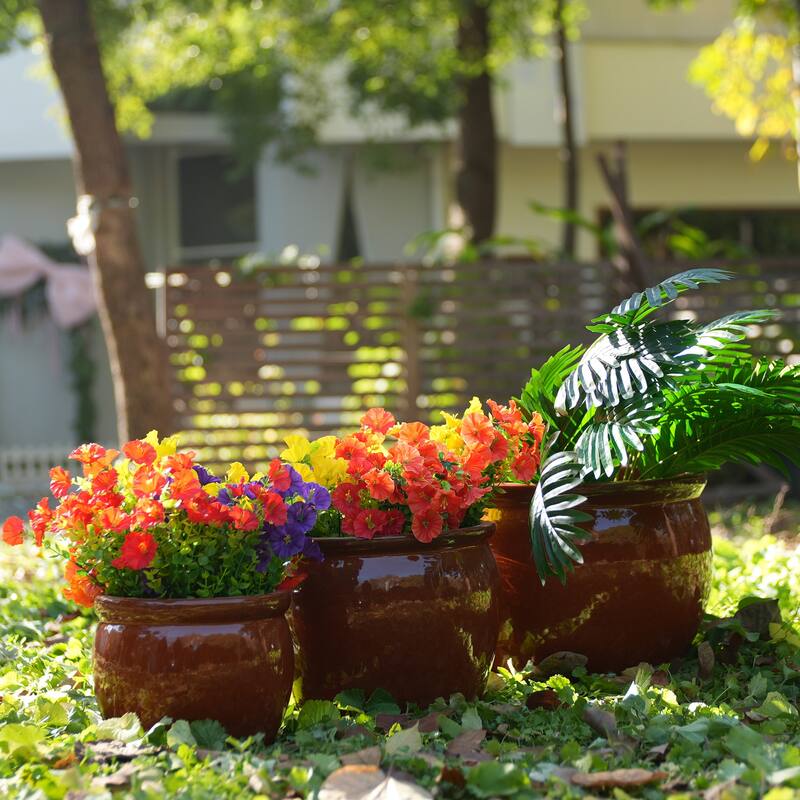 Anmytek Handmade Ceramic Plant Pots Set of 3 Rust Red