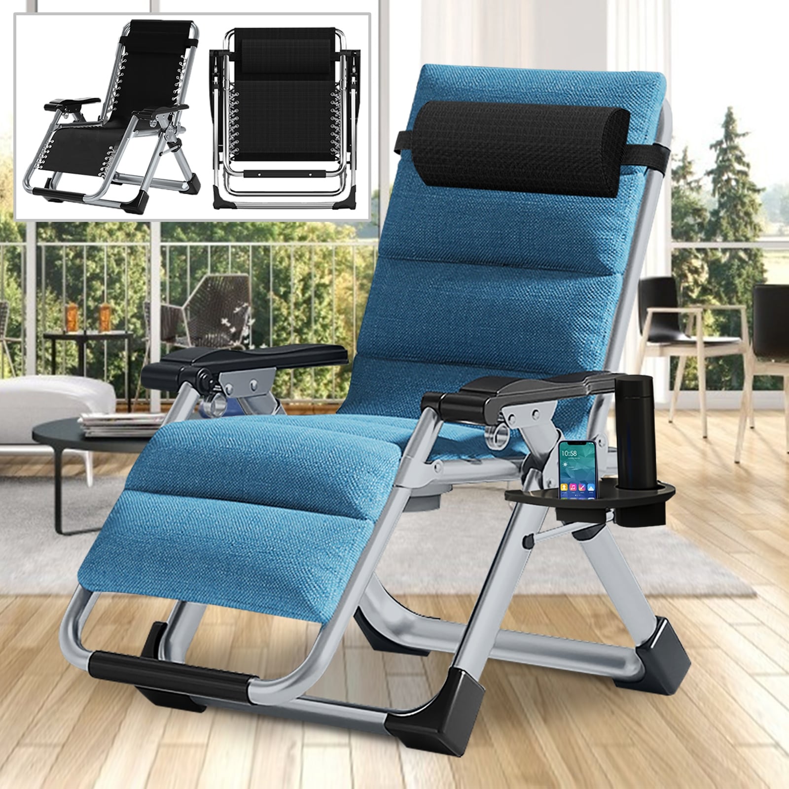 DoCred Folding Outdoor Zero Gravity Chair, with Cushion, Pillow