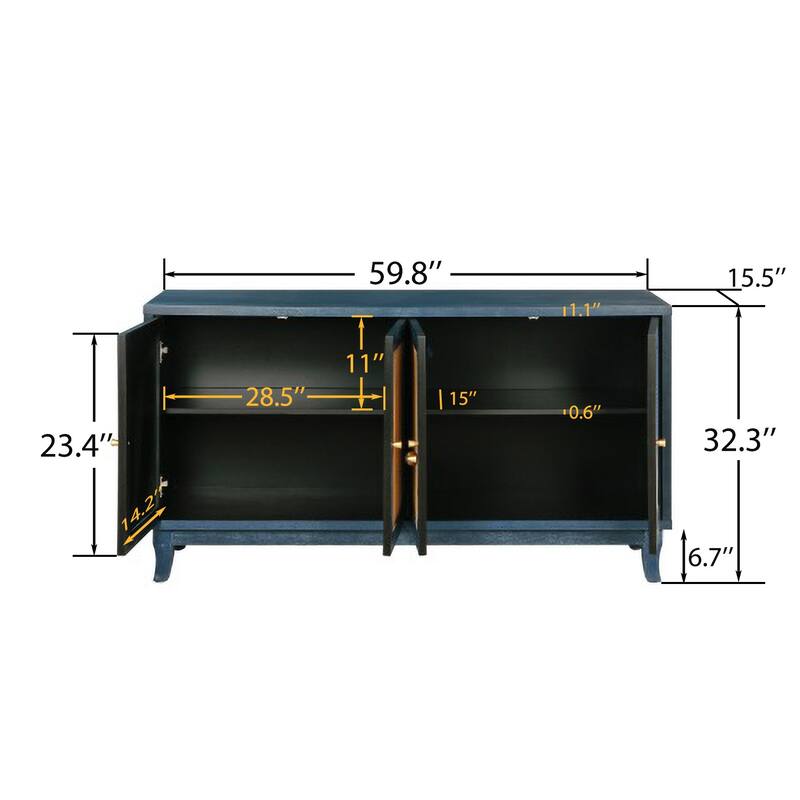 Rattan Sideboard Buffer Cabinet With 4 Rattan Doors