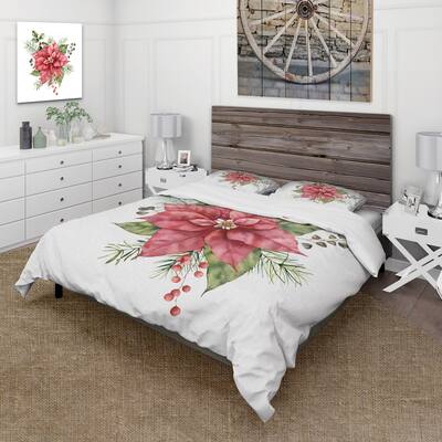 Designart 'Holly Mistletoe Berries & Christmas Fir Branch II' Traditional Duvet Cover Comforter Set