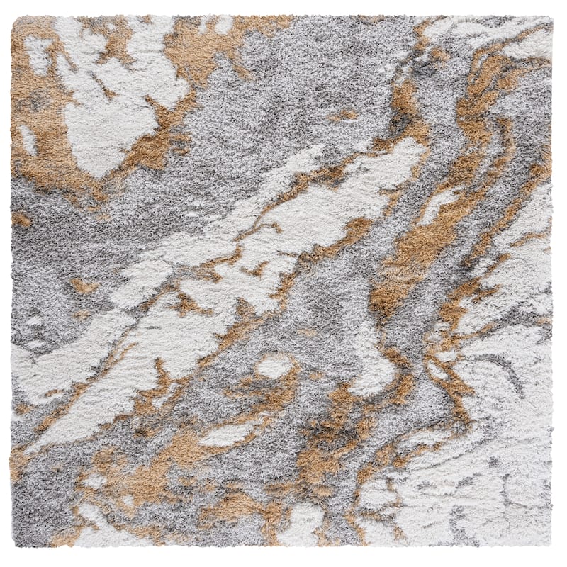 SAFAVIEH Horizon Shag Mukades Abstract 2.5-inch Thick Rug - 11' Square - Grey/Gold - Square