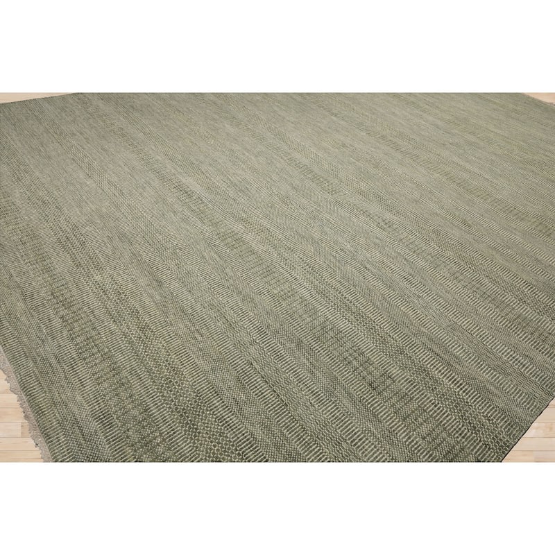Multi Size Sage Geometric Hand-Knotted Wool Tibetan Area Rug