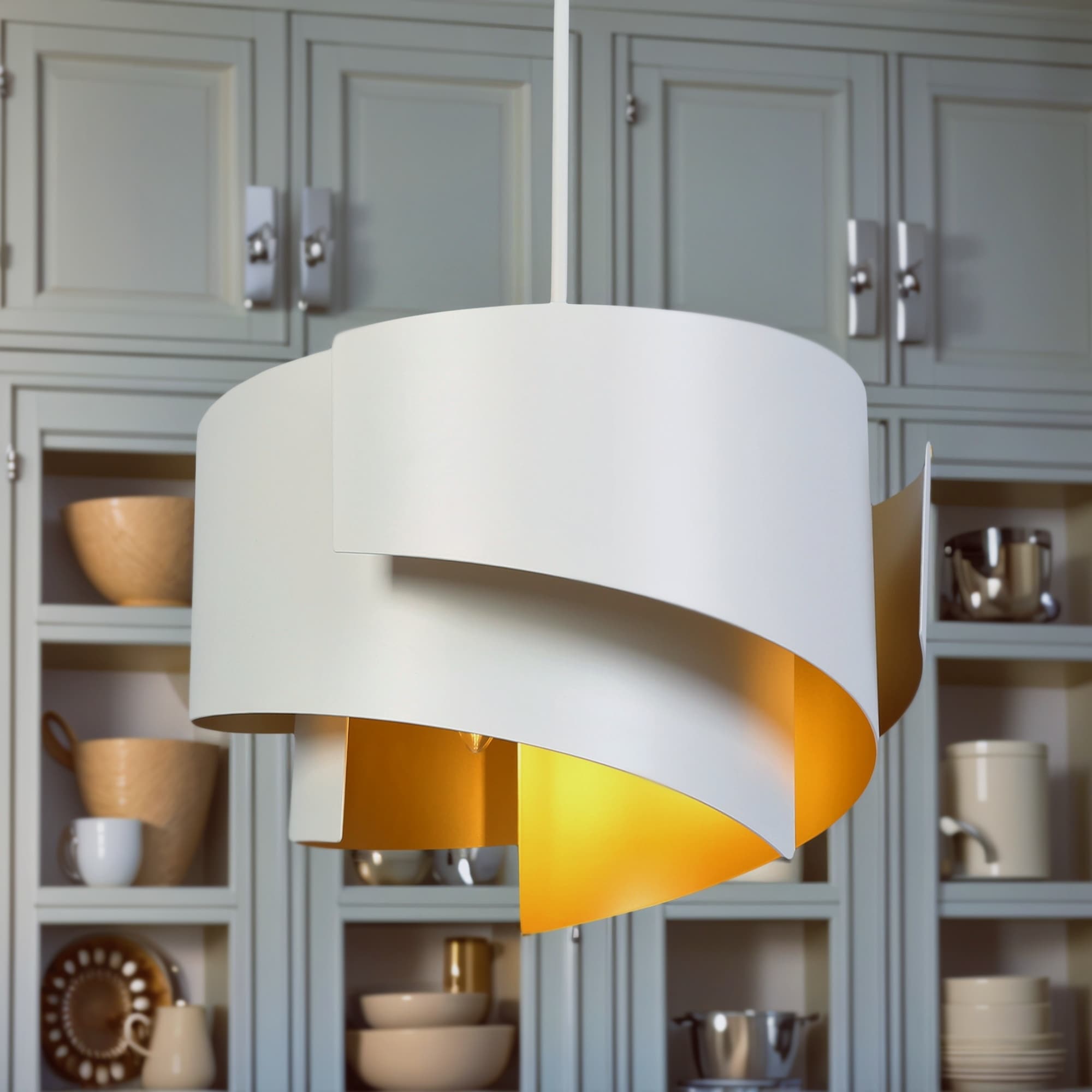 Modern Unique 3-Light Chandelier White Gold Spiral Design Large Pendant for Kitchen Dining Room - 15.8 " × 9.8 "