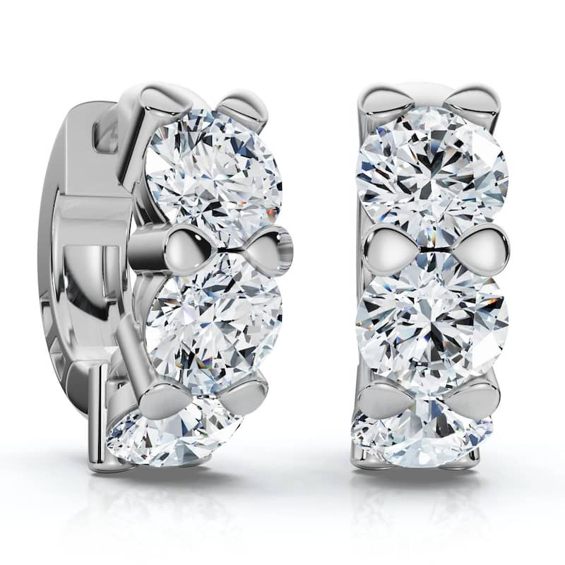3Ct Diamond Huggie Hoop Earrings Gold 1/2" Tall Lab Grown EF/VS