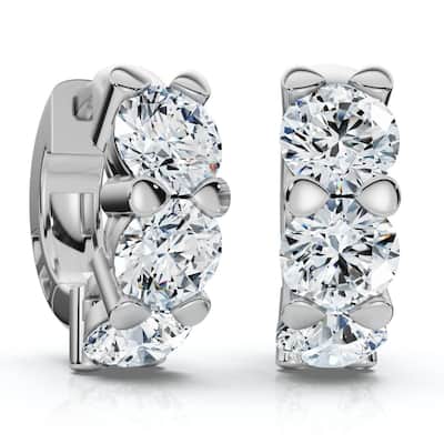 3Ct Diamond Huggie Hoop Earrings Gold 1/2" Tall Lab Grown EF/VS