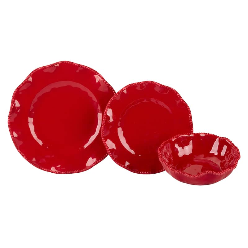 Certified International Perlette Red 12 pc Melamine Dinnerware Set, Service for 4 - 11" Diameter x 1.25"