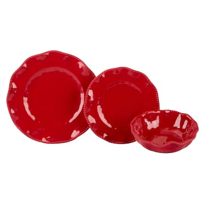 Certified International Perlette Red 12 pc Melamine Dinnerware Set, Service for 4 - 11" Diameter x 1.25"