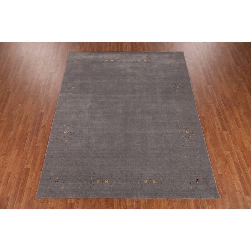 Tribal Gray Gabbeh Oriental Area Rug Handmade Wool Carpet - 7'9" x 9'10"