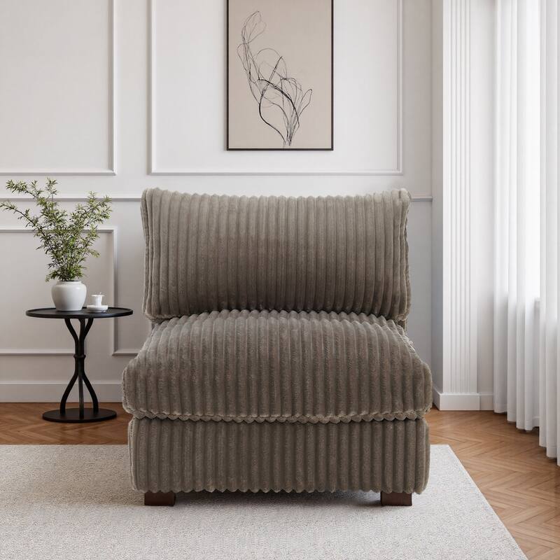 33" W Plush Corduroy Armless Chair Sectional Module with Pillows