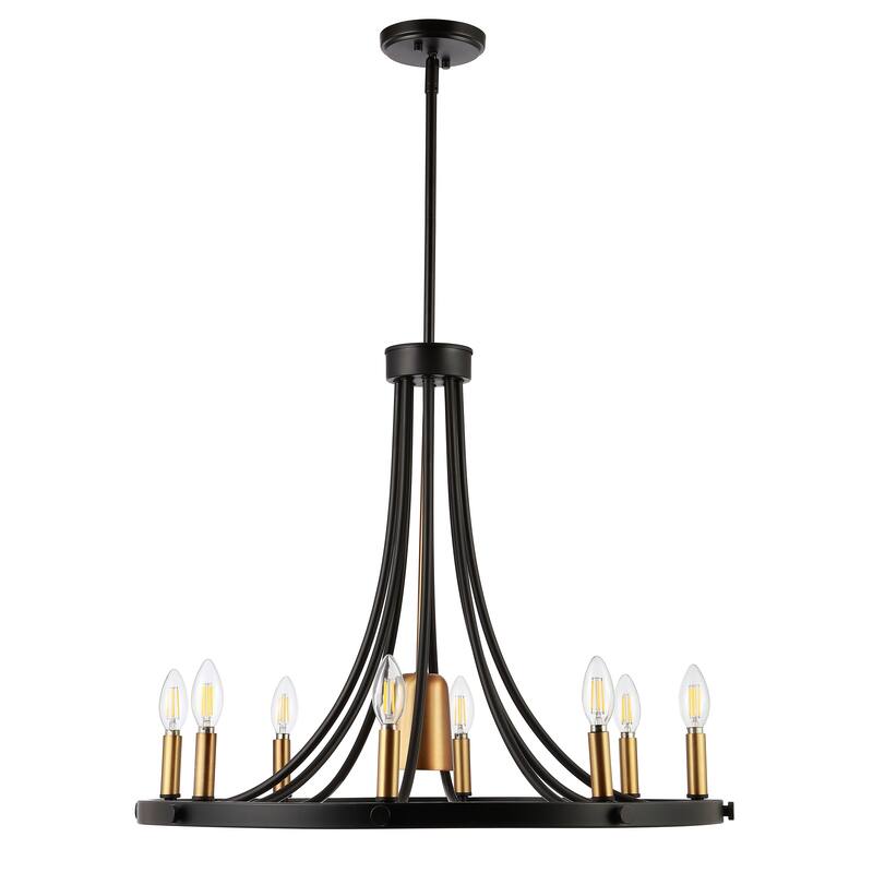 Bungalow 26.75" 9-Light Adjustable Iron Transitional Modern LED Chandelier, Black/Brass Gold by JONATHAN Y